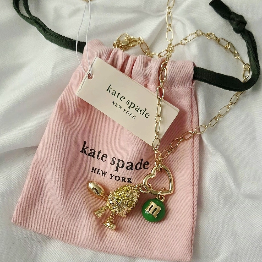 KATE SPADE x Limited Ed. 18" M&M GLD & GR Statement Necklace + Dustbag NWT